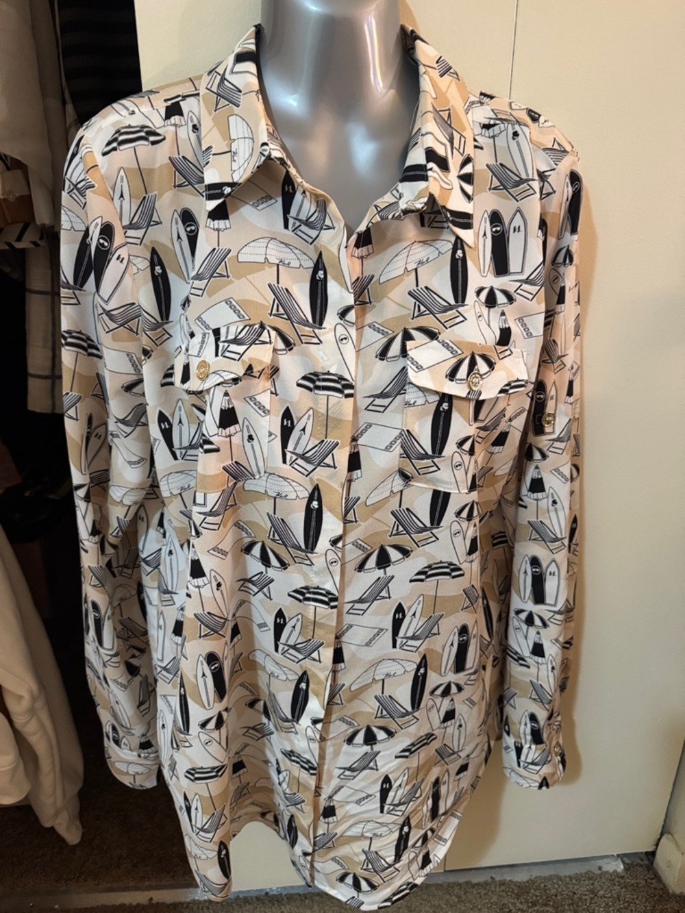 Karl Lagerfeld Beige and Black Printed Shirt Jacket